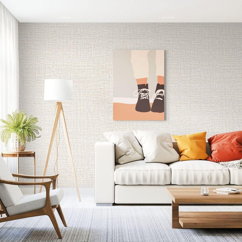 lenify Beige Wallpaper Grasscloth Peel and Stick Wallpaper Beige Contact Paper for Walls 17.7 in x 590.5in Textured Wall Paper Vinyl Grasscloth Faux Linen Peel and Stick Self Adhesive Vinyl - Image 4